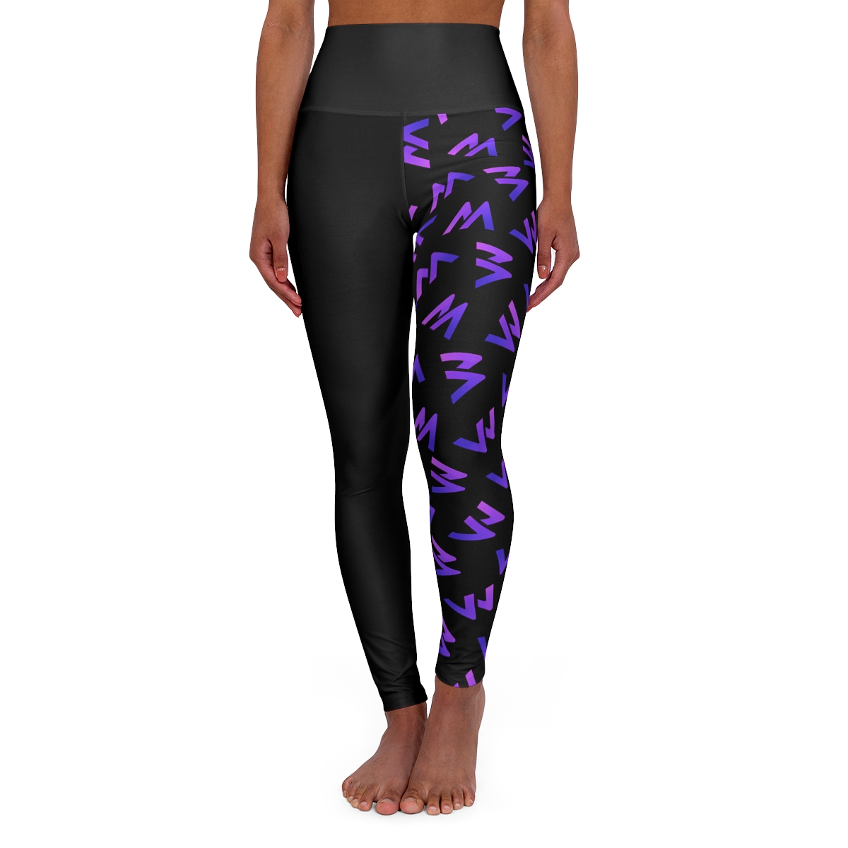 Purple V Pattern Leggings high waisted yoga leggings | Black Purple repeat print